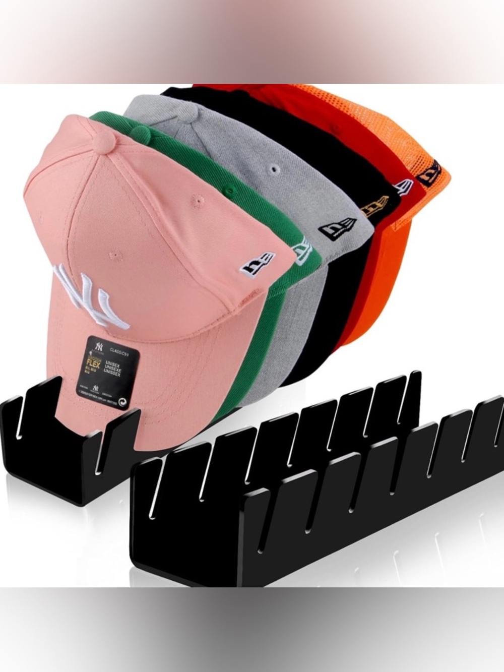 2 Pack Black Hat Stands for Baseball Caps, No Install Acrylic Hat Organizers